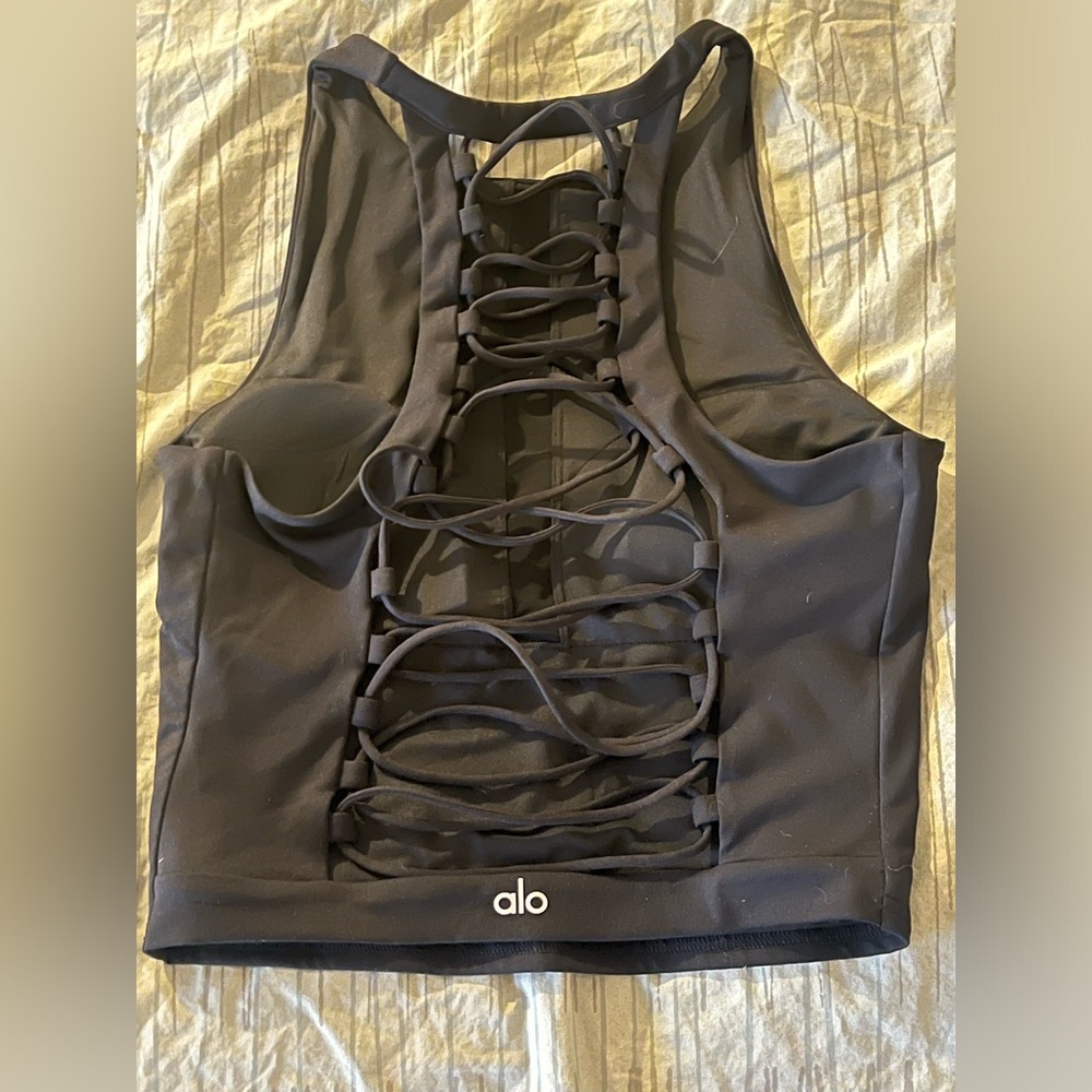 Alo black Large spandex yoga top NEVER WORN